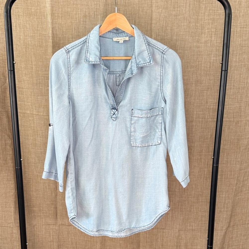 Skies Are Blue Chambray Popover Top | XS | Soft Denim Tunic